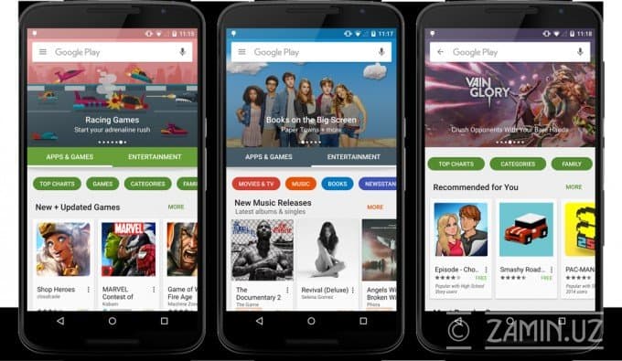 Android фойдаланувчиларида Google Play янги дизайнга ўта бошлади