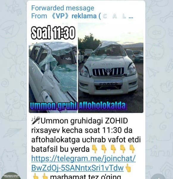 «Уммон»чи Зоҳиднинг вафот этгани ҳақида Telegram’да тарқатилган хабарлар рад этилди