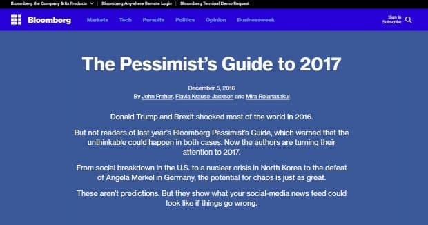 Bloomberg agentligi pessimistlarga 2017 yil uchun qo‘llanma e’lon qildi