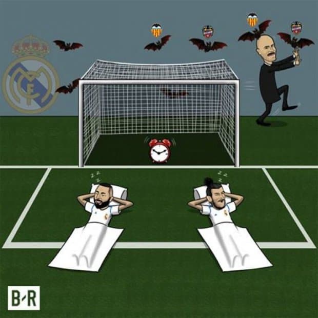 Karikatura: Beyl va Benzema raqib darvozasi oldida nima qilmoqda?