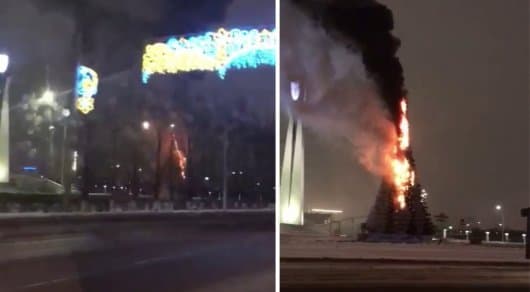 Остона шаҳрида янги йил арчаси ёниб кетди