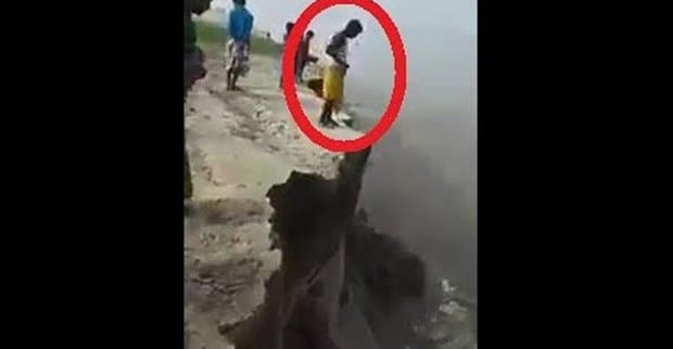 Girdobga mahliyo bo‘lgan erkak jarlikka qulab tushdi (video)