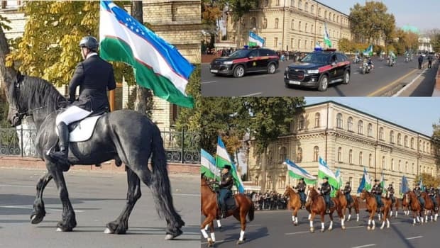 Toshkentda harbiy otliq otryadlarining O‘zbekiston davlat bayrog‘i marshi va yarim marafon o‘tkazildi (foto)
