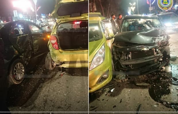 Toshkentda «Kobalt» svetoforda to‘xtab turgan to‘rtta mashinaga kelib urildi