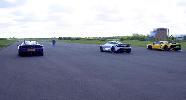 Ferrari, McLaren va Lamborghini superkarlari poyga trassasida duel uyushtirdi (video)