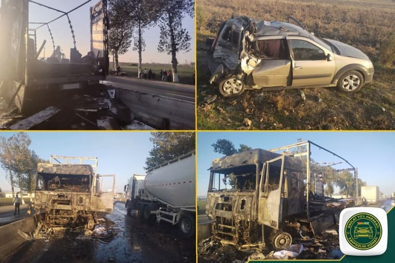 Samarqandda yuk mashinasi «Lada Largus» bilan to‘qnashib yonib ketdi