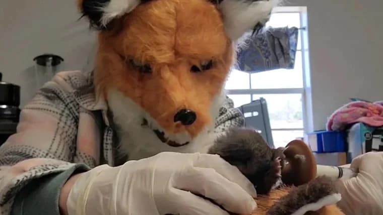 Amerikada veterinarlar tulki bolasiga noodatiy tarzda g‘amxo‘rlik qilmoqda (video)