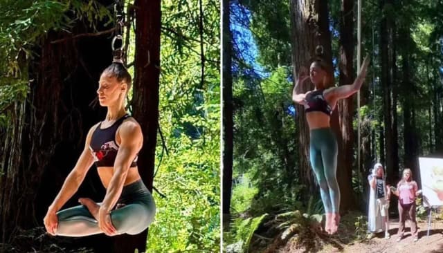 Circus star sets astonishing record: woman hangs suspended by her hair for 25 minutes!