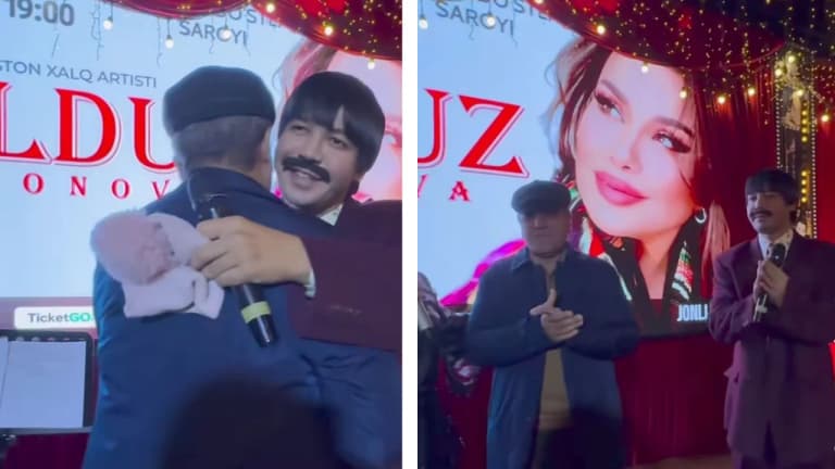 "Дарё Дарё" премьерасында күтпеген сәт: Хамдамның әкесі мен қызы сахнаға шықты (видео)