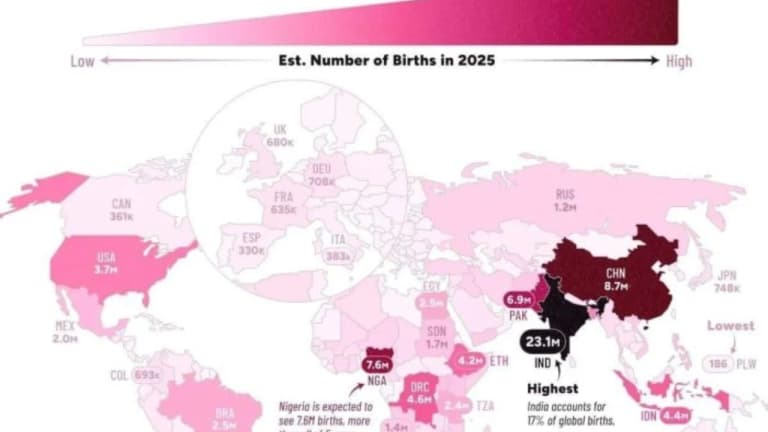 В какой стране было зарегистрировано наибольшее число рождений в 2025 году?