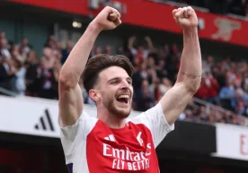 London-based club Arsenal's midfielder Declan Rice