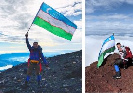 Fuji tog‘i cho‘qqisiga O‘zbekiston bayrog‘i olib chiqildi фото