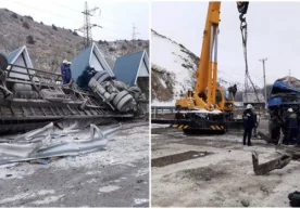 «Qamchiq» dovonida yuk mashinasi ag‘darilib ketdi фото