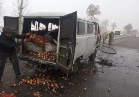Samarqandda piyoz olib ketayotgan «Buxanka» yonib ketdi фото