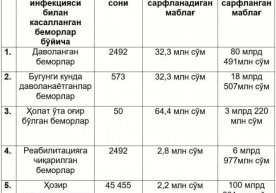 Ўзбекистонда COVID-19 беморлари ва карантинга олинганлар учун 200 млрд сўмдан ортиқ маблағ сарфланди фото