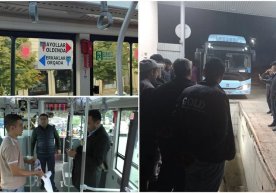 Avtobusdagi «keskin muhokamaga sabab bo‘lgan yozuv» transport boshqarmasi tomonidan olib tashladi фото