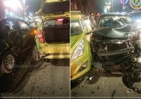 Toshkentda «Kobalt» svetoforda to‘xtab turgan to‘rtta mashinaga kelib urildi фото