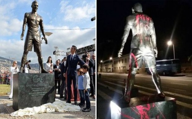 Роналдунинг Португалиядаги ҳайкалига «Месси 10» деб ёзиб кетишди