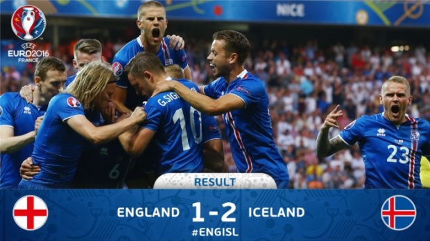 Evro-2016: Islandiya Angliyani engdi va turnir chorak finalida Fransiyaga qarshi o‘ynaydigan bo‘ldi