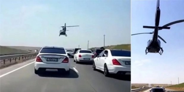 "Чимкент-Тошкент" трассасидаги тўй кортежига вертолёт ҳам ҳамроҳлик қилди (Видео)
