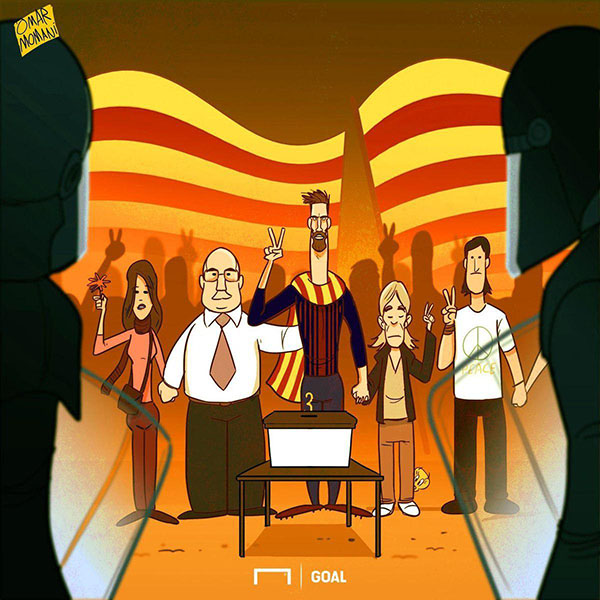 Karikatura. Umar Mo‘maniy Kataloniyadagi referendumini tasvirladi