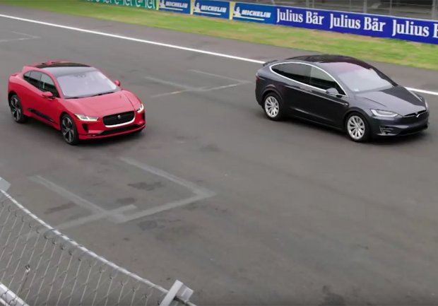 Jaguar электрокроссовери Tesla Model X билан пойгада баҳслашди (видео)