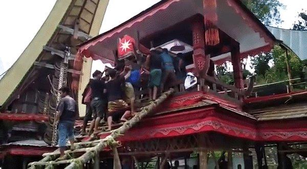 Indoneziyada erkakni onasining tobuti bosib qoldi (video)