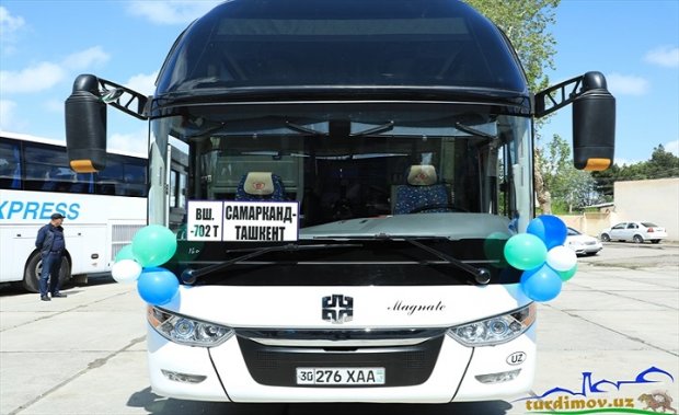 Samarqand - Toshkent yo‘nalishi bo‘yicha zamonaviy avtobuslar qatnovi yo‘lga qo‘yildi (foto)