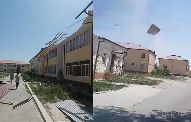 Samarqandda quyun «Obod qishloq» uylari tomlarini uchirib ketdi (video)