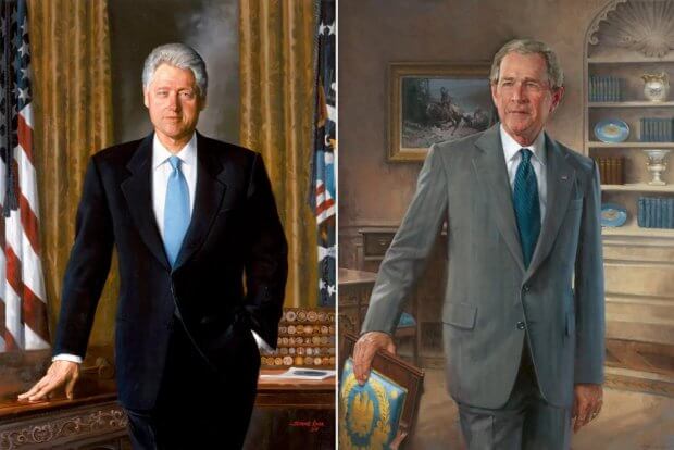 Klinton va kichik Bushning Oq uy foyesidagi portretlari olib tashlandi