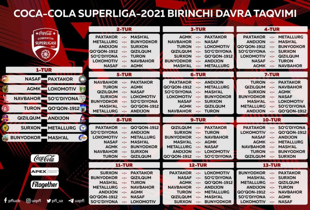 Superliganing 2021 yilgi mavsumiga qur’a tashlandi