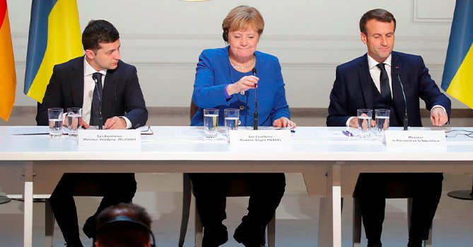 Makron, Merkel va Zelenskiy Rossiyani o‘z qo‘shinlarini Ukraina chegarasidan olib ketishga undadi