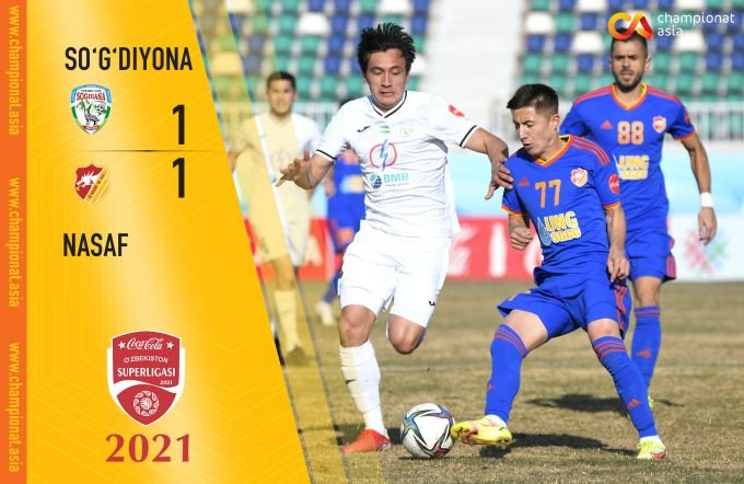 Superliga. "Nasaf" Jizzaxda "So‘g‘diyona" bilan durang o‘ynadi