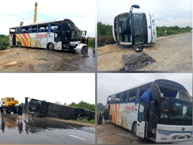 Navoiyda avtobus ag‘darilishi oqibatida besh kishi jarohat oldi