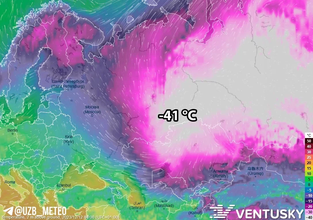 Rossiya gigant sovuq antisiklon ta’sirida, Qozog‘iston shimolida -35°C sovuq. Bu O‘zbekistonga qanday ta’sir qiladi?