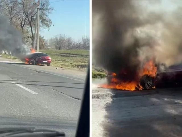 Toshkent viloyatida Mazda avtomashinasi yonib ketdi