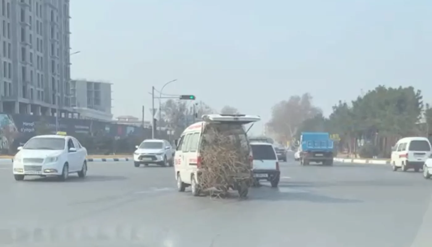 Firewood transported in an ambulance in Kokand