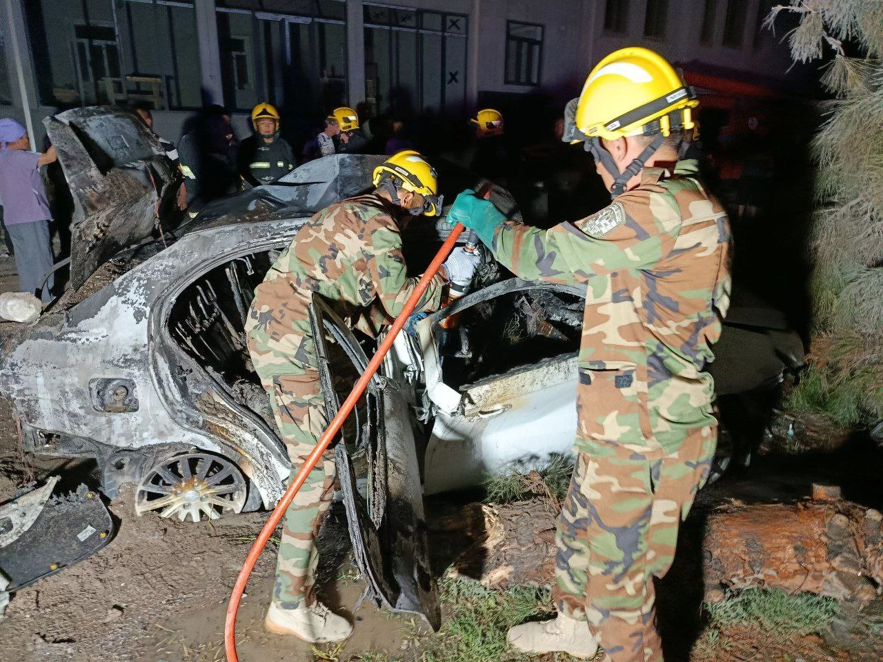 Nexia-3 catches fire after hitting a tree in Namangan