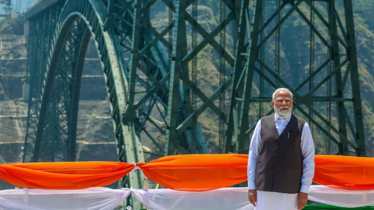 Indian Prime Minister Narendra Modi opens the world's highest railway arch bridge in Reasi district