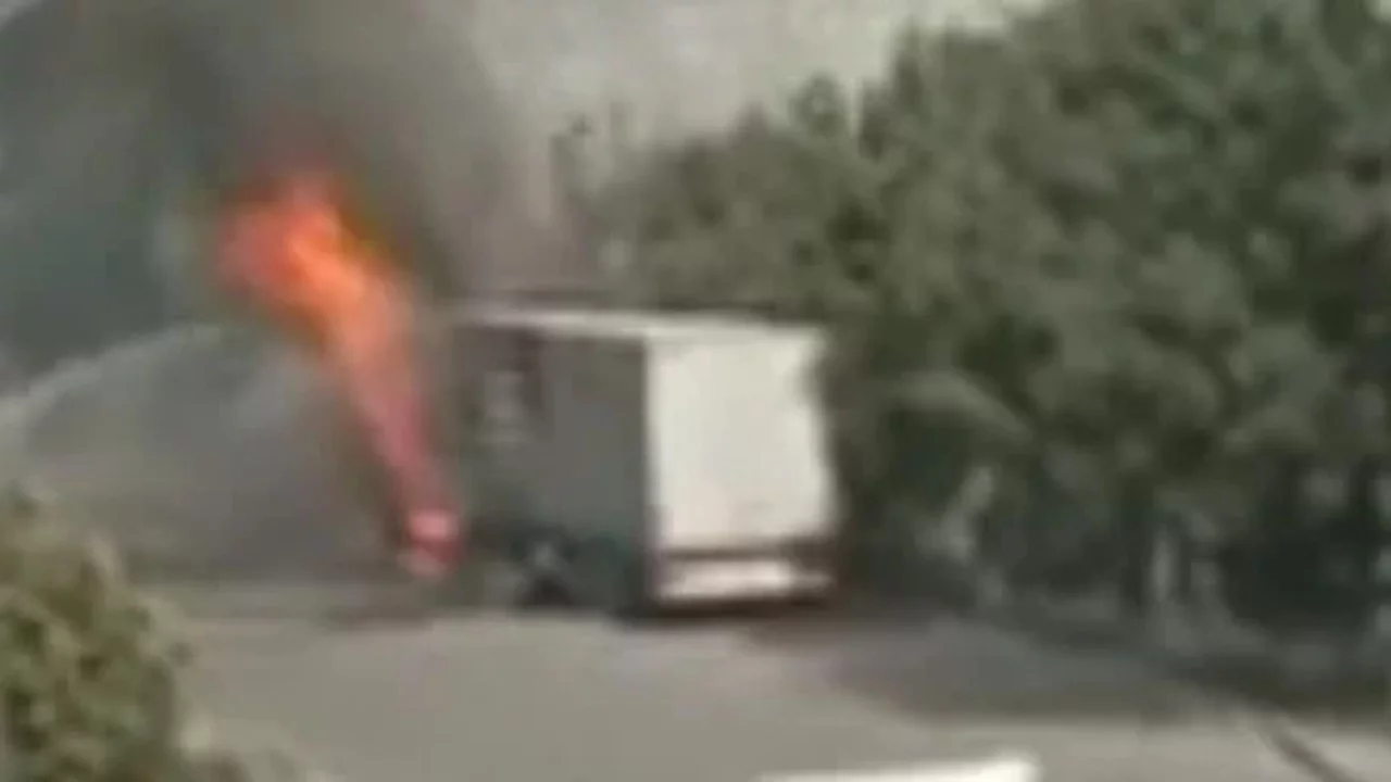 Truck catches fire near mosque in Andijan