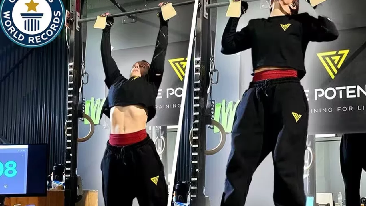 Australian woman sets world record by pulling up on a horizontal bar (video)