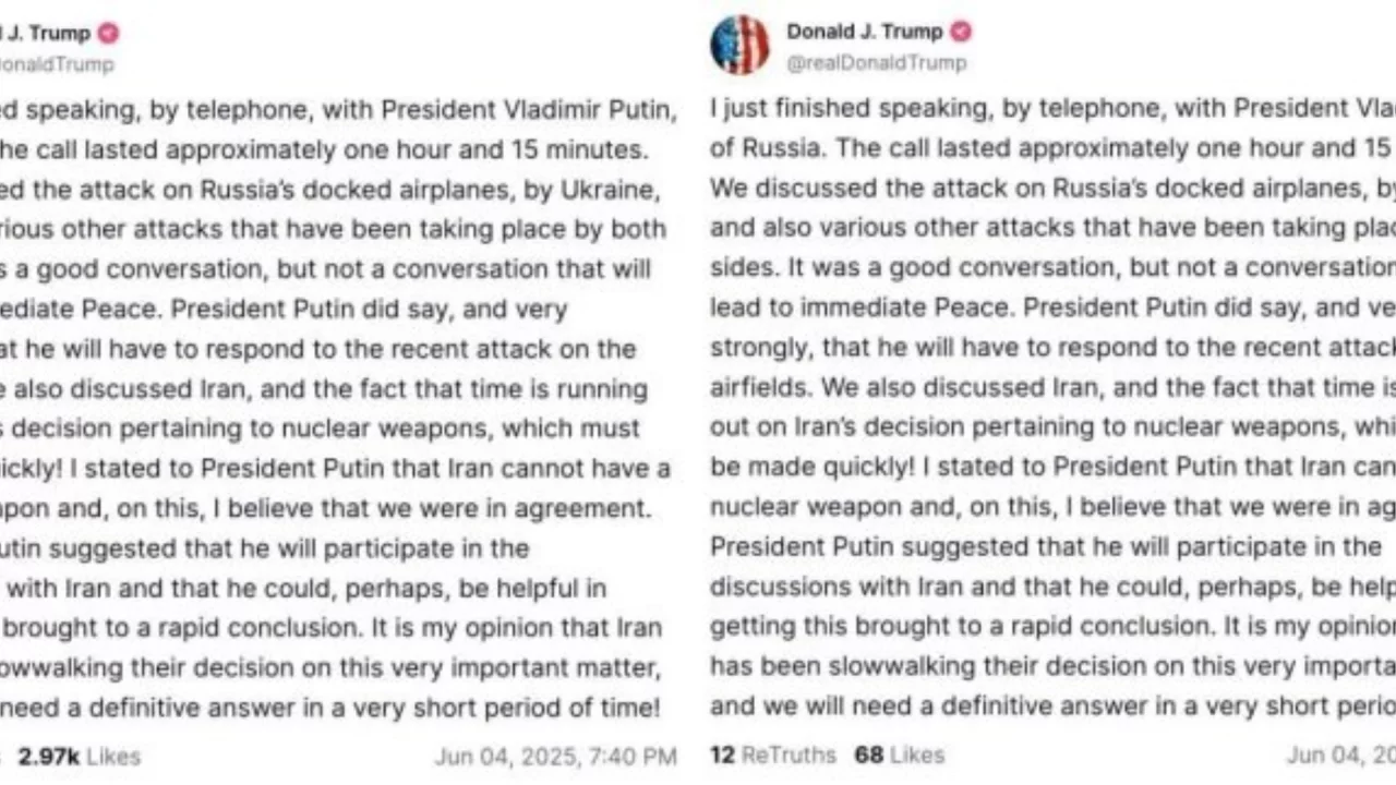 Trump reposted deleted post about conversation with Putin