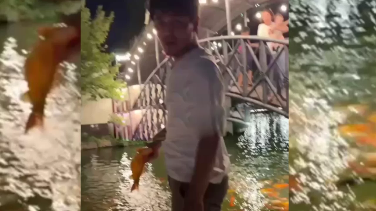Taşkent’te bir adam Central Park’taki göletten balık çaldı
