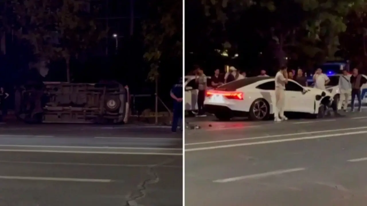 Ambulance and Audi collide and overturn in Tashkent