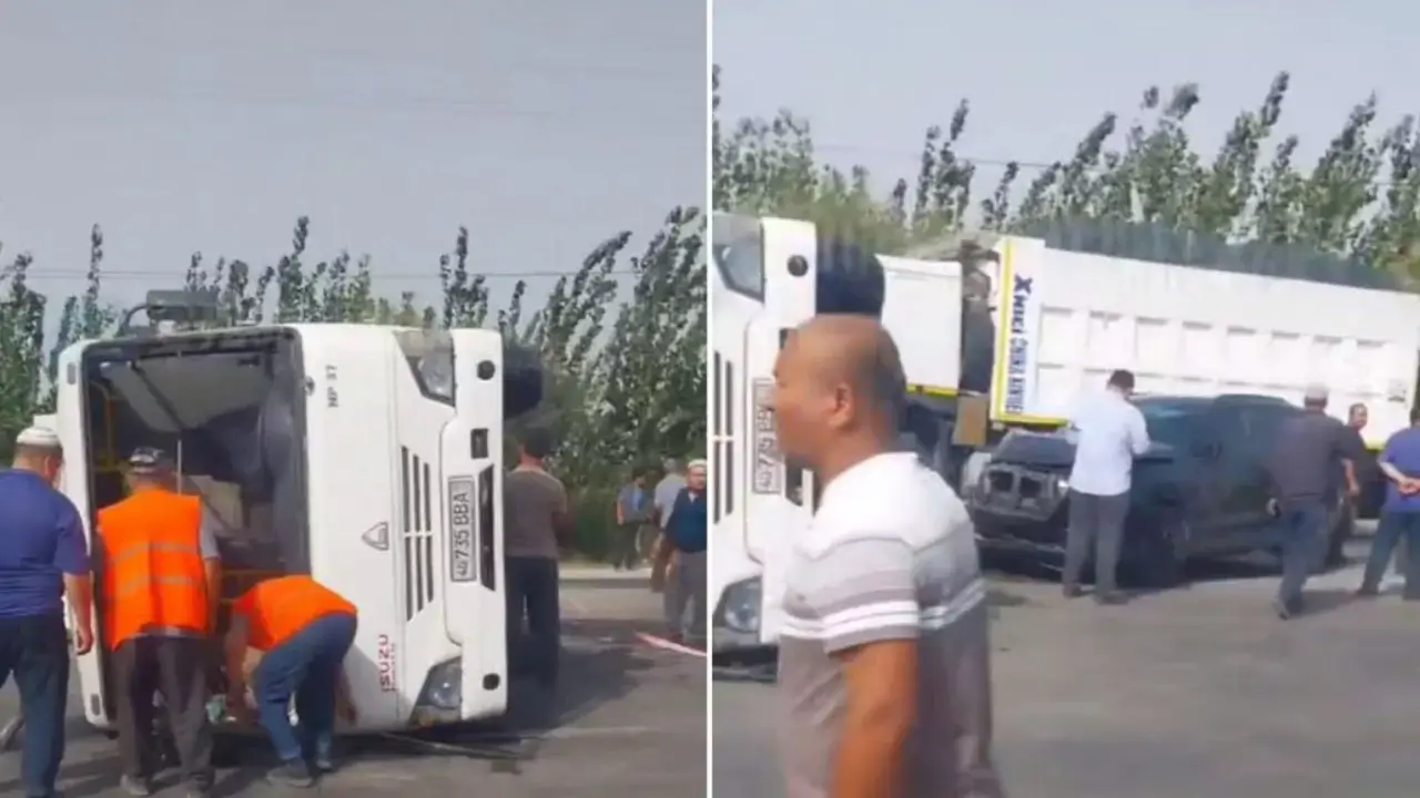 Farg‘onada yo‘lovchi avtobusi ag‘darilib, bir odam jarohat oldi