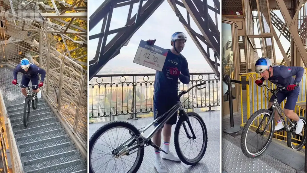 Fransiyada sportchi Eyfel minorasiga velosipedda chiqib rekord o‘rnatdi