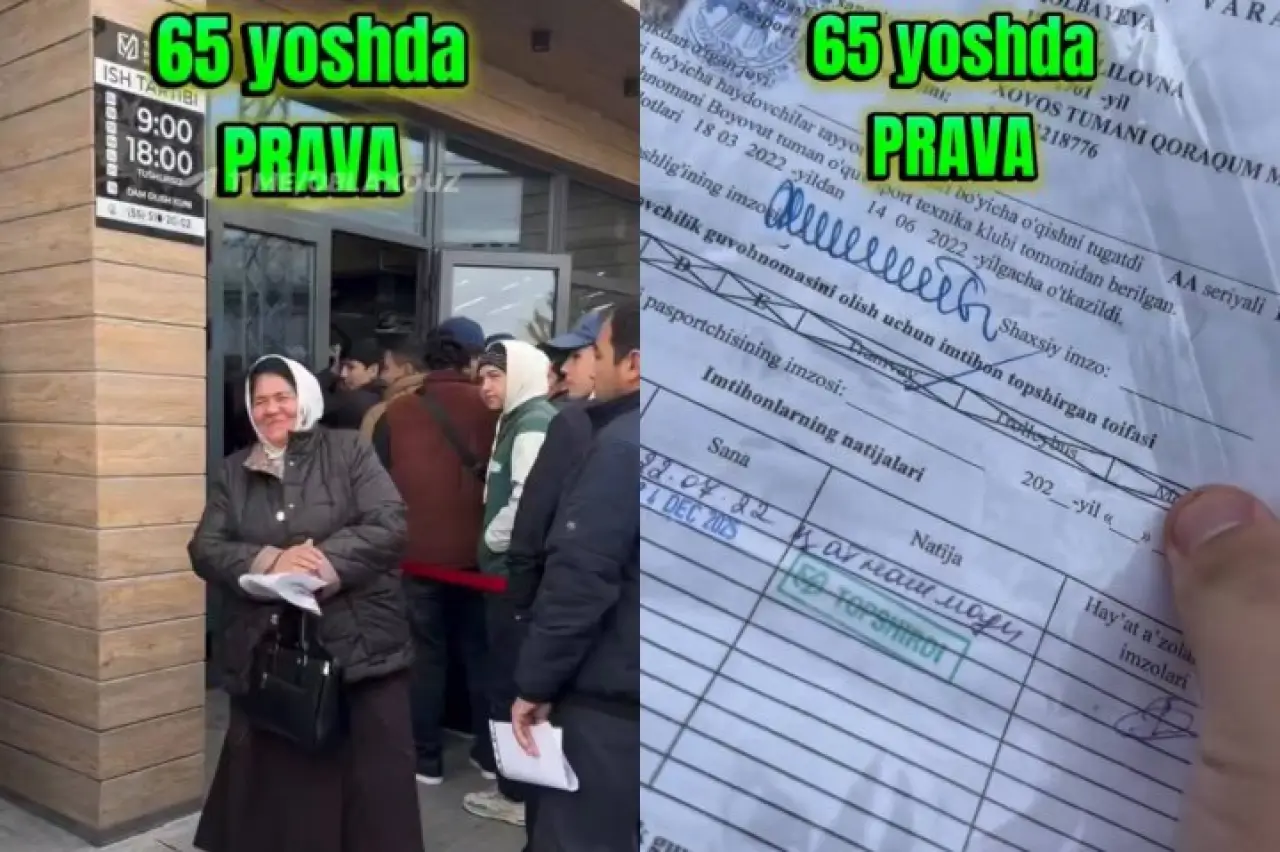 65 yoshli ayol haydovchilik imtihonidan bir urinishda o‘tdi