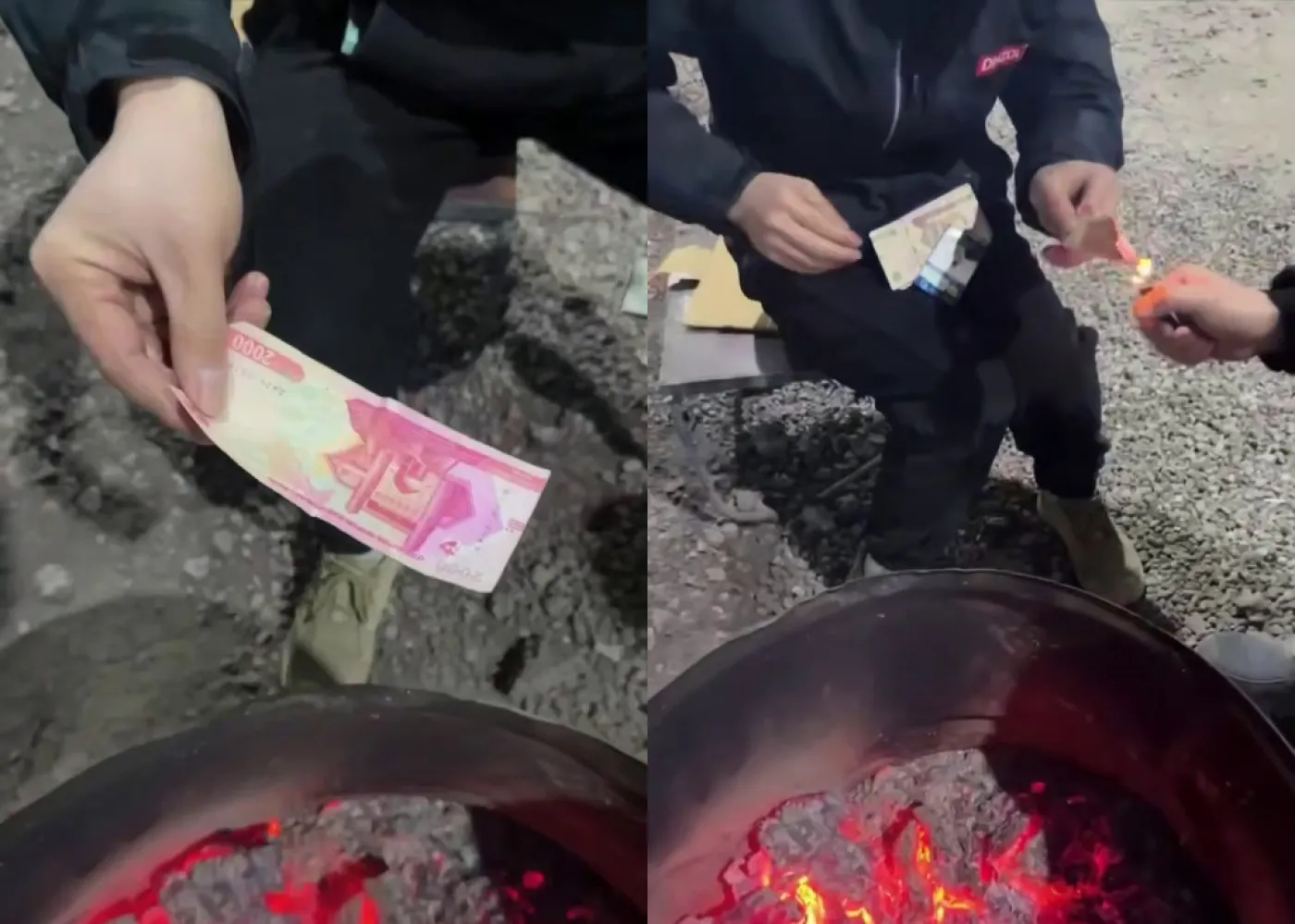 Foreign nationals burn Uzbek soum to light a cigarette