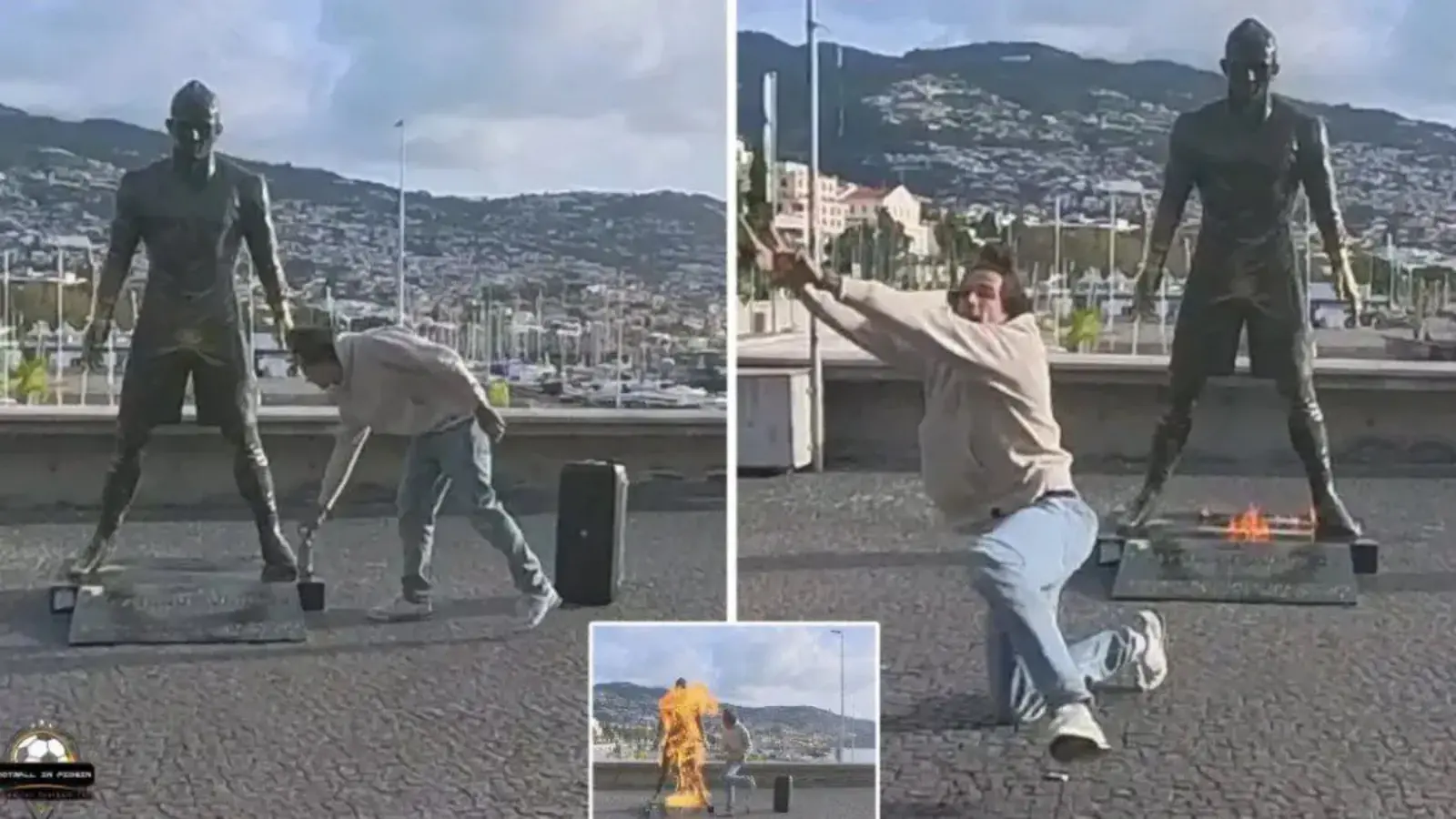 Portekiz'de Ronaldo'nun heykelini yakan bir vandalizmen yakalandı