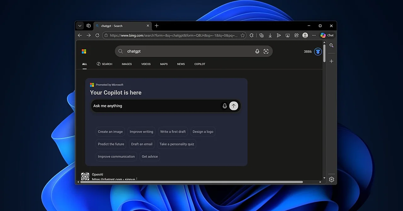 Bing ChatGPT va Gemini o'rniga Copilotni chiqardi